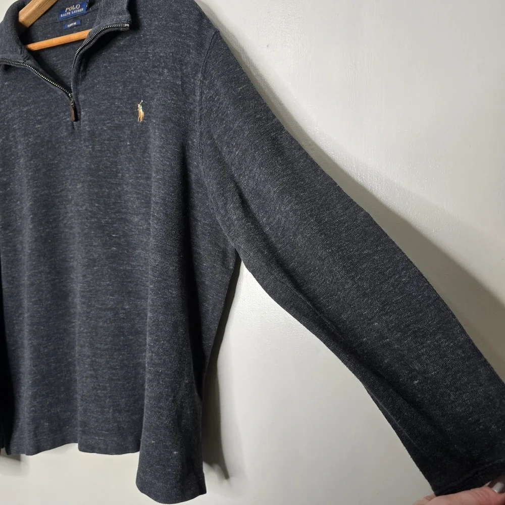 Polo Ralph Lauren Sweater Mens Large Dark Gray Estate Rib Quarter Zip Pullover